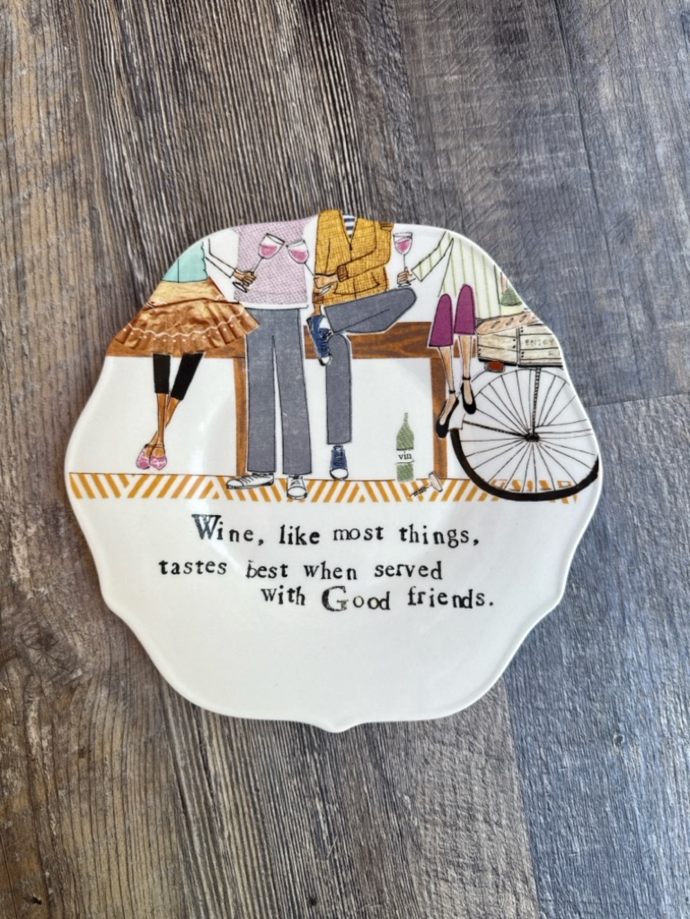 Creative Co-Op Wine Quote Ceramic Trinket Dish Good Friends Decorative Plate